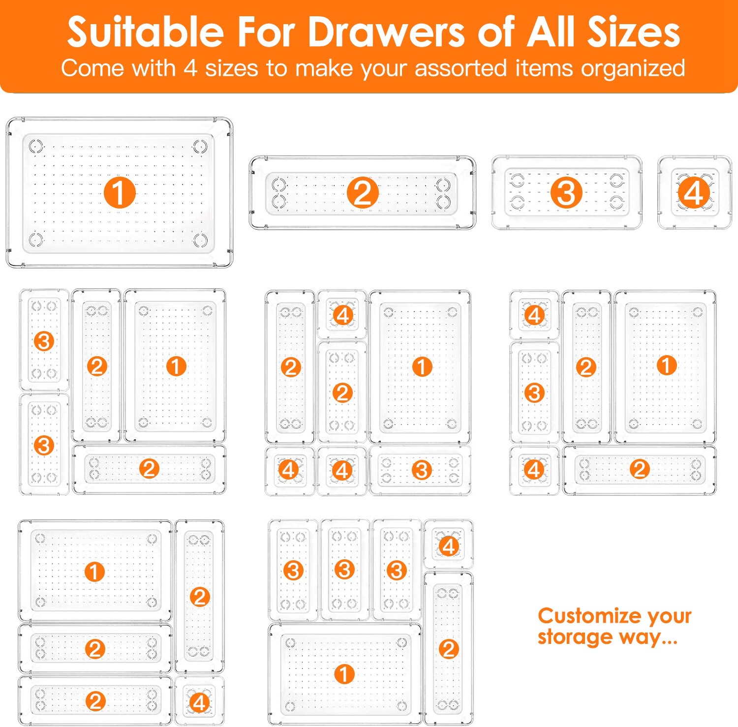 25PCS Clear Plastic Drawer Organizer Set Makeup Jewelry Kitchen Bedroom Office
