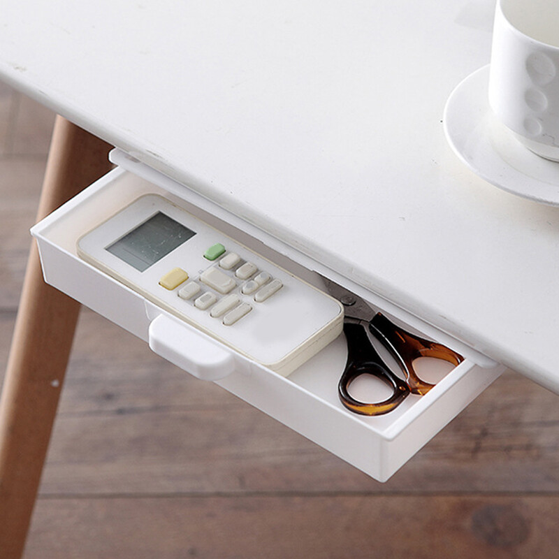 Under Desk Table Drawer Tray Pencil Organizer Hidden Storage Box Self AdhesiveLI