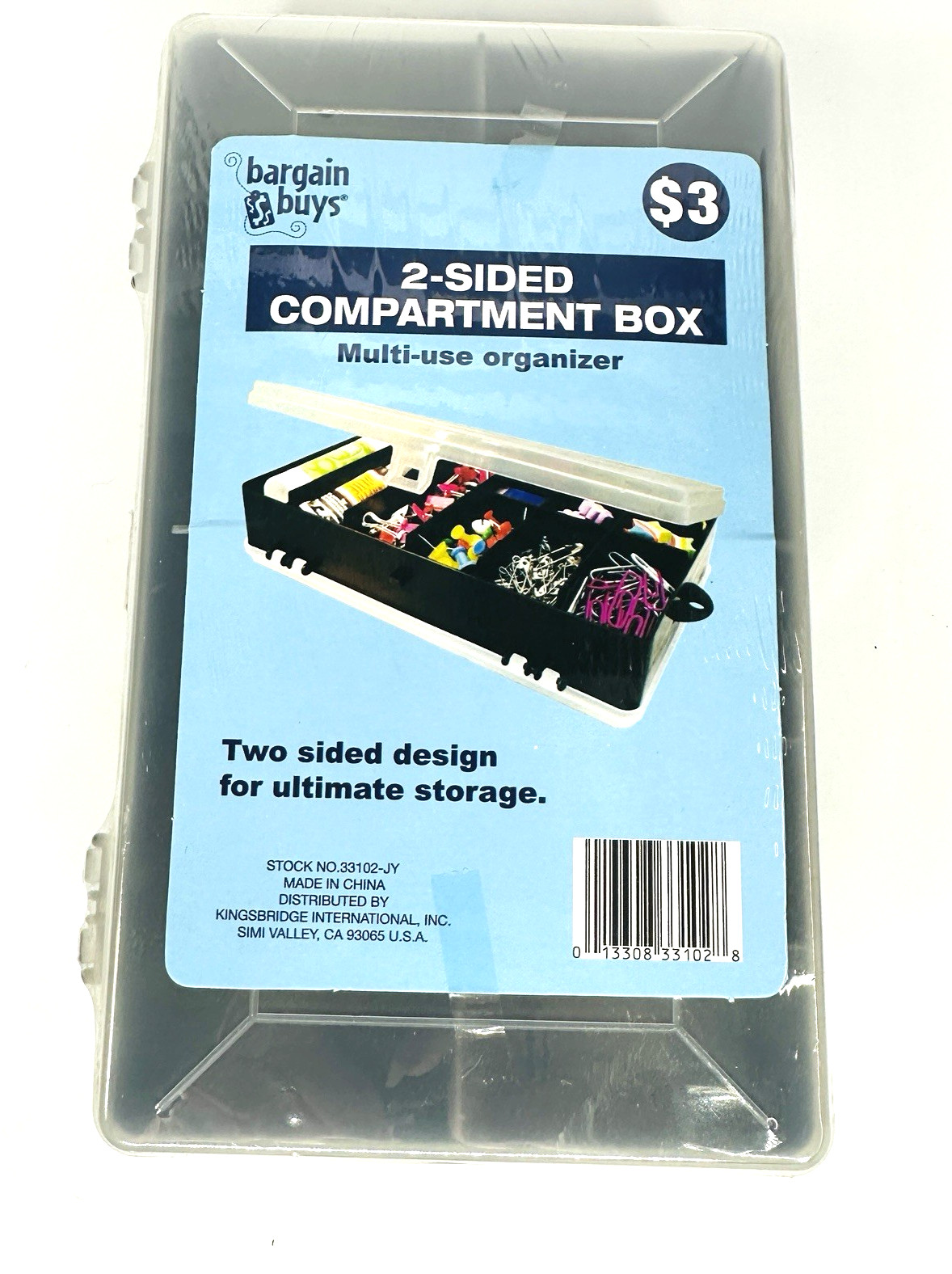 NEW! Storage Box 2 Sided Compartments Organizer Multi Use 8x5x2” Plastic
