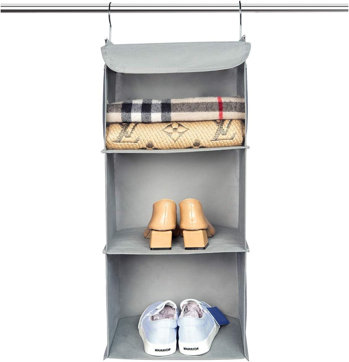 Hanging shelf, grey, 3 compartments, practical wardrobe organizer with…