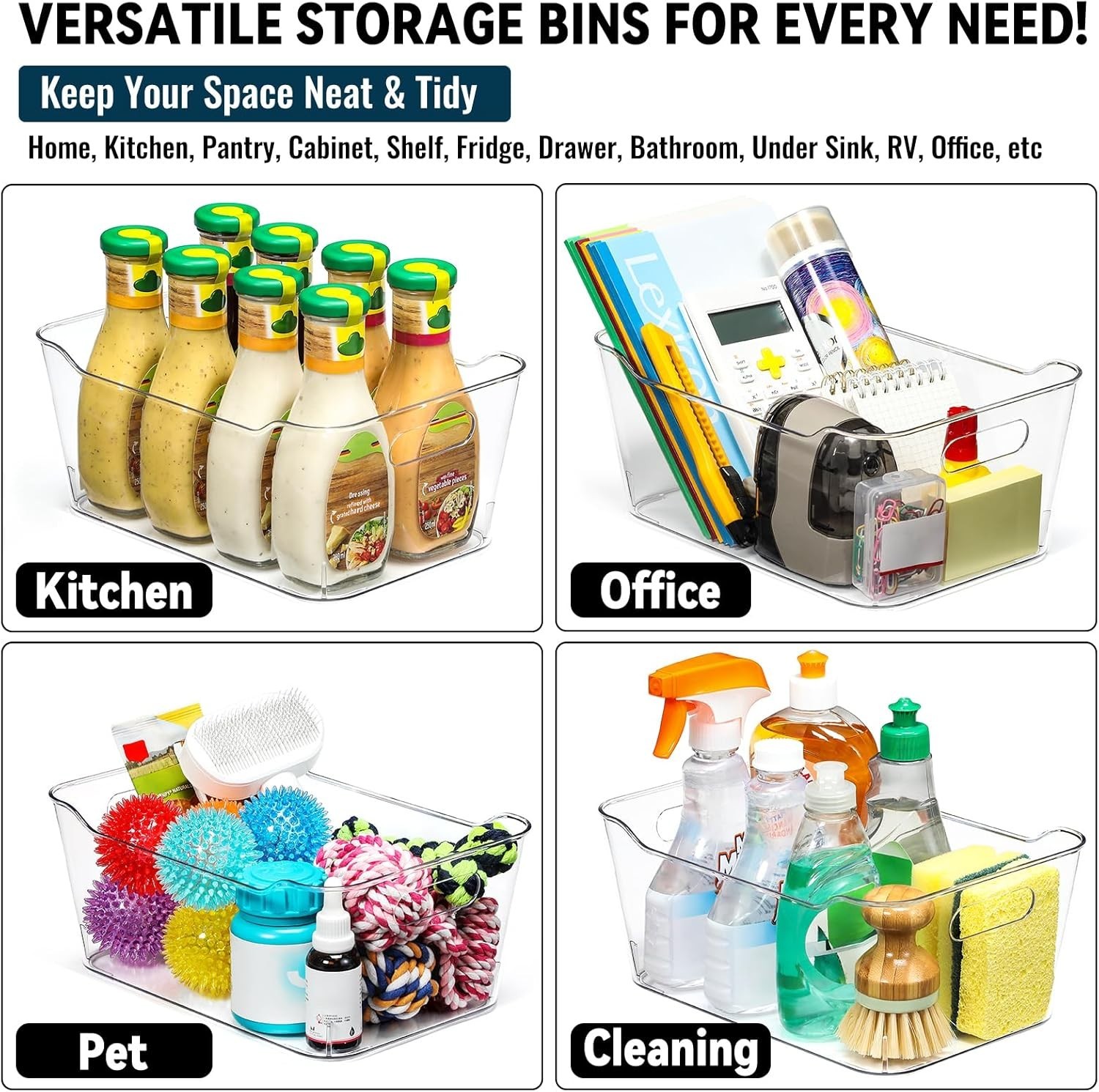 12 PACK Multiuse Clear Plastic Storage Bins for Organizing w/ Labels – Home, …