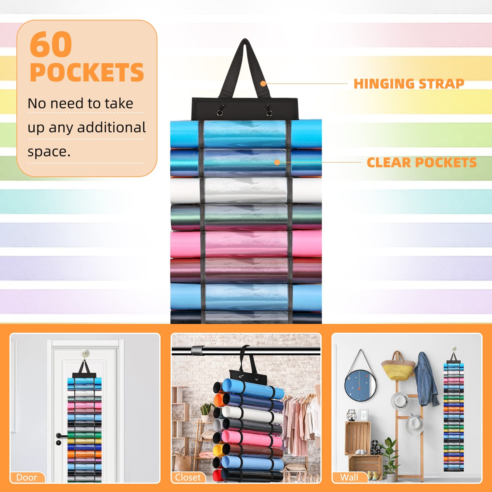 Vinyl Roll Holder with 60 Compartments and Keeper with Door Hooks and Strap, …