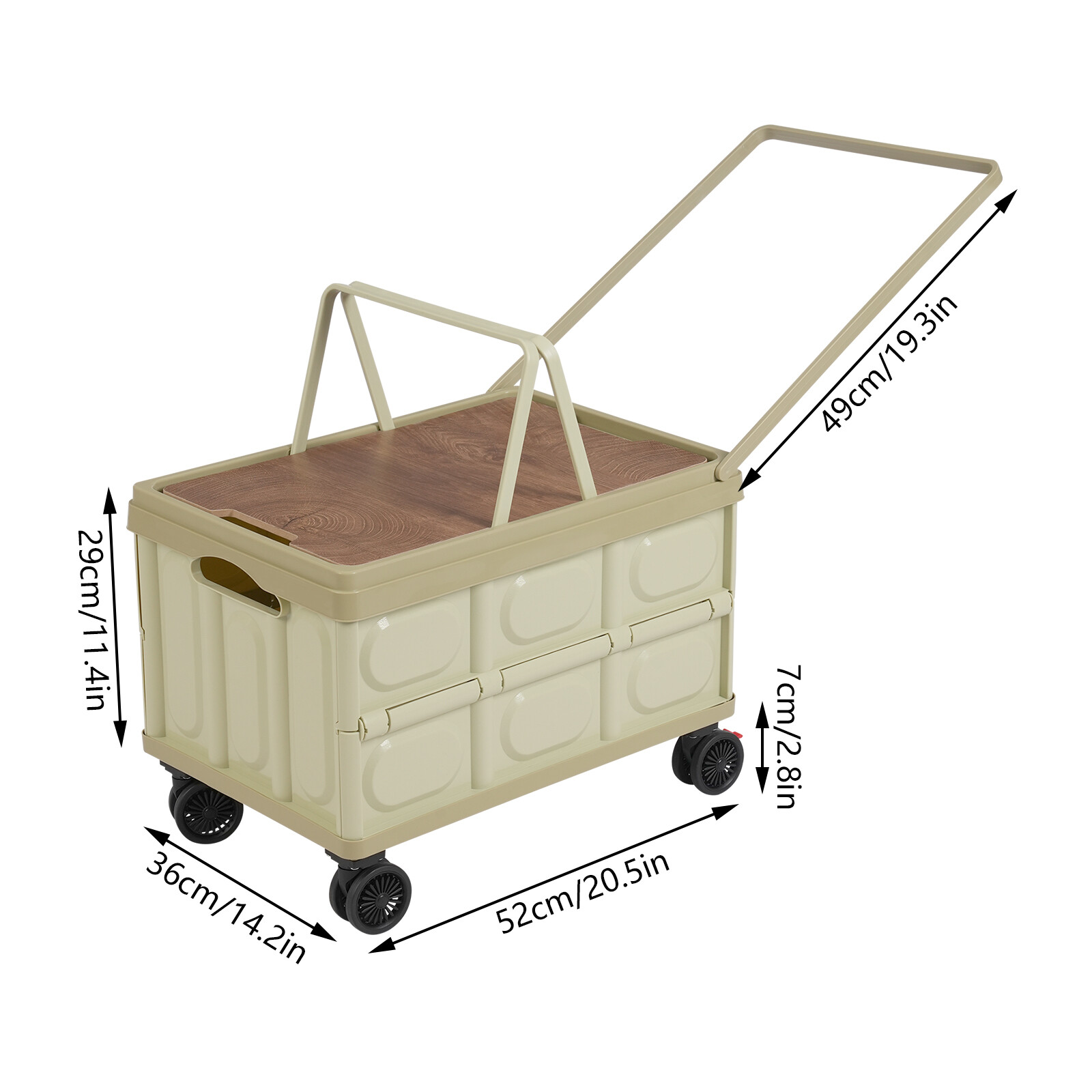 55l Foldable Cart Green Large Capacity Container Outdoor Storage Box With 4Wheel
