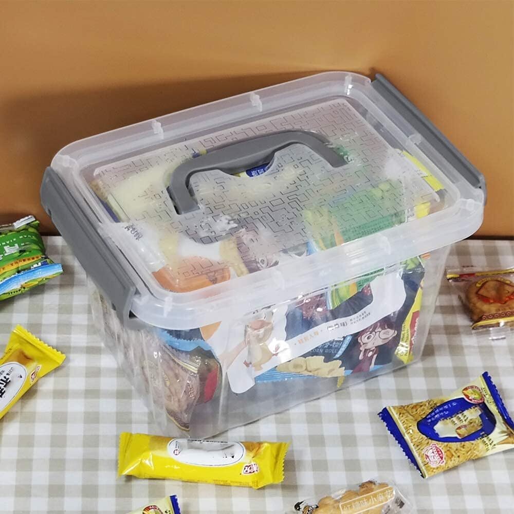 Set of 6 Plastic Storage Containers, Small Latching Box Grey handle
