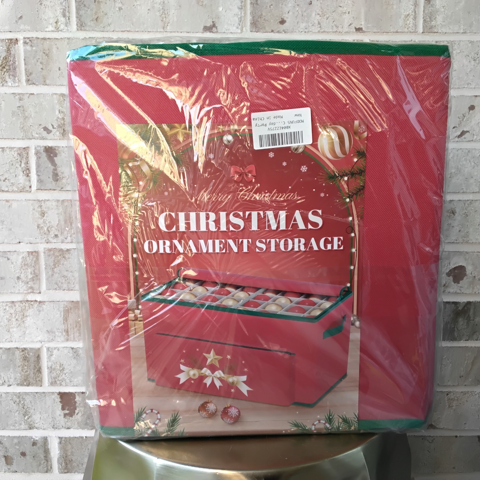 Christmas Ornament Storage Box Red Green Holds 128 Ornaments Organizer NEW