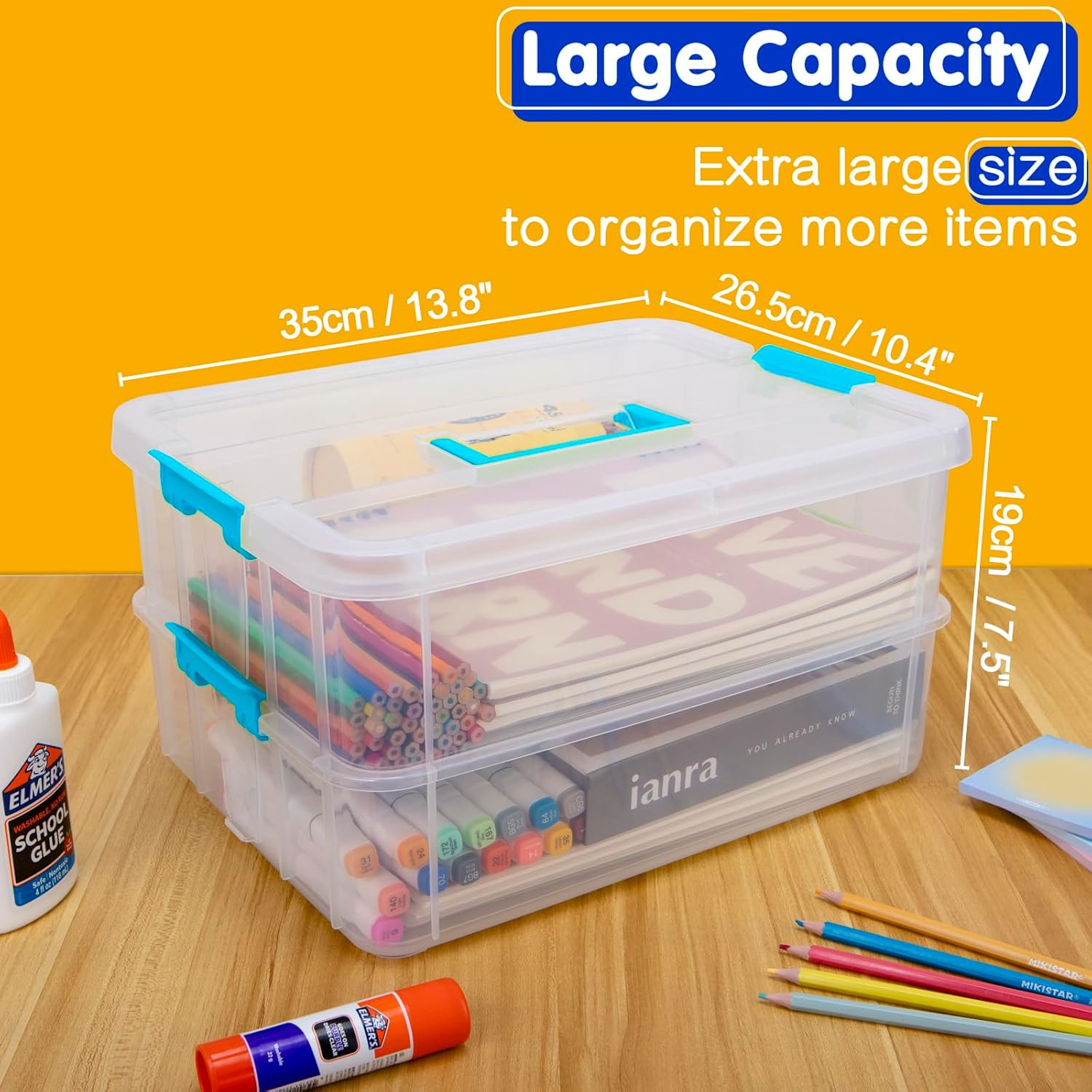 2 Layer Plastic Storage Containers with Lids, Multipurpose Clear Stack & Carry B