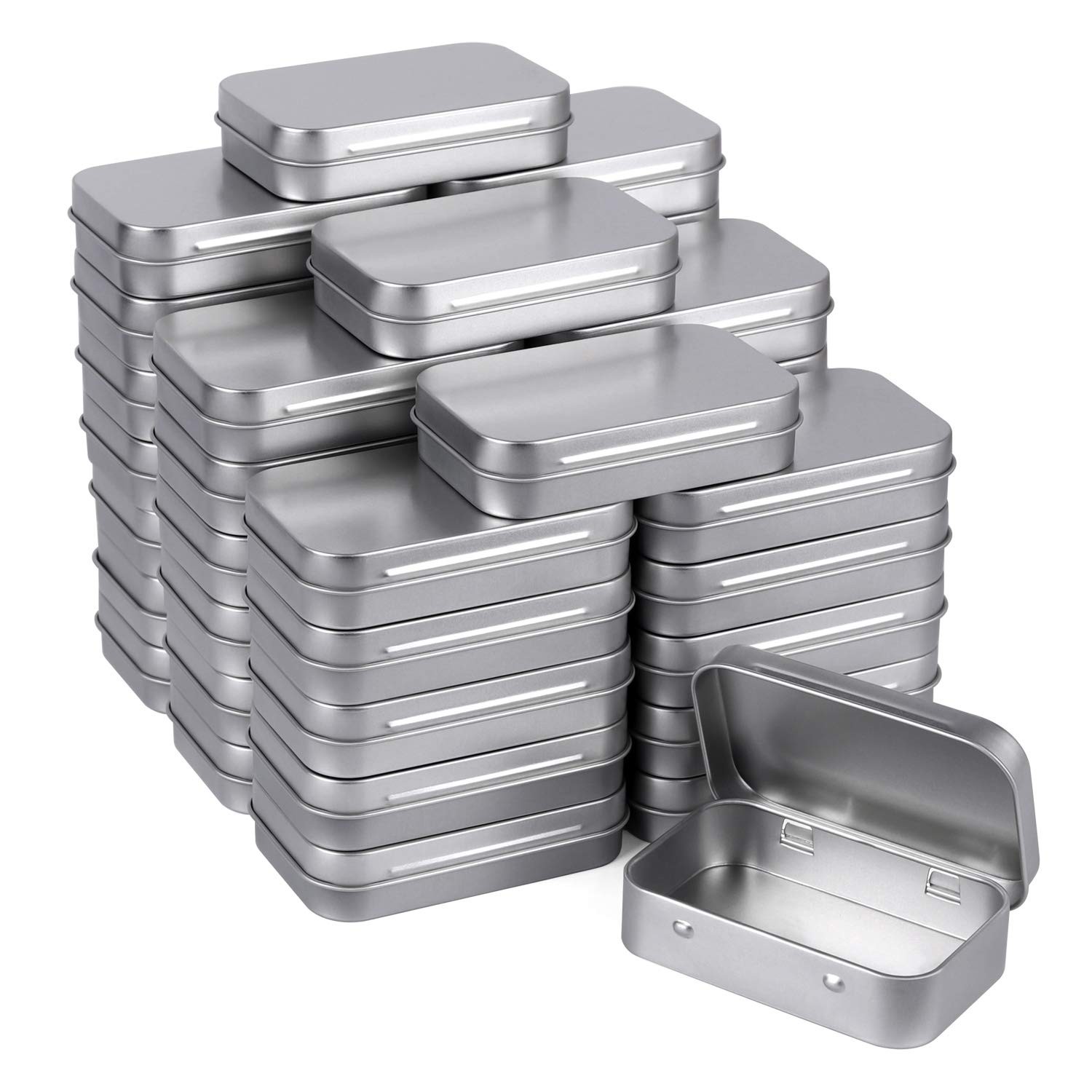 Metal Rectangular Empty Hinged Tins – Pack of 40 Silver Mini Portable Box Sma…