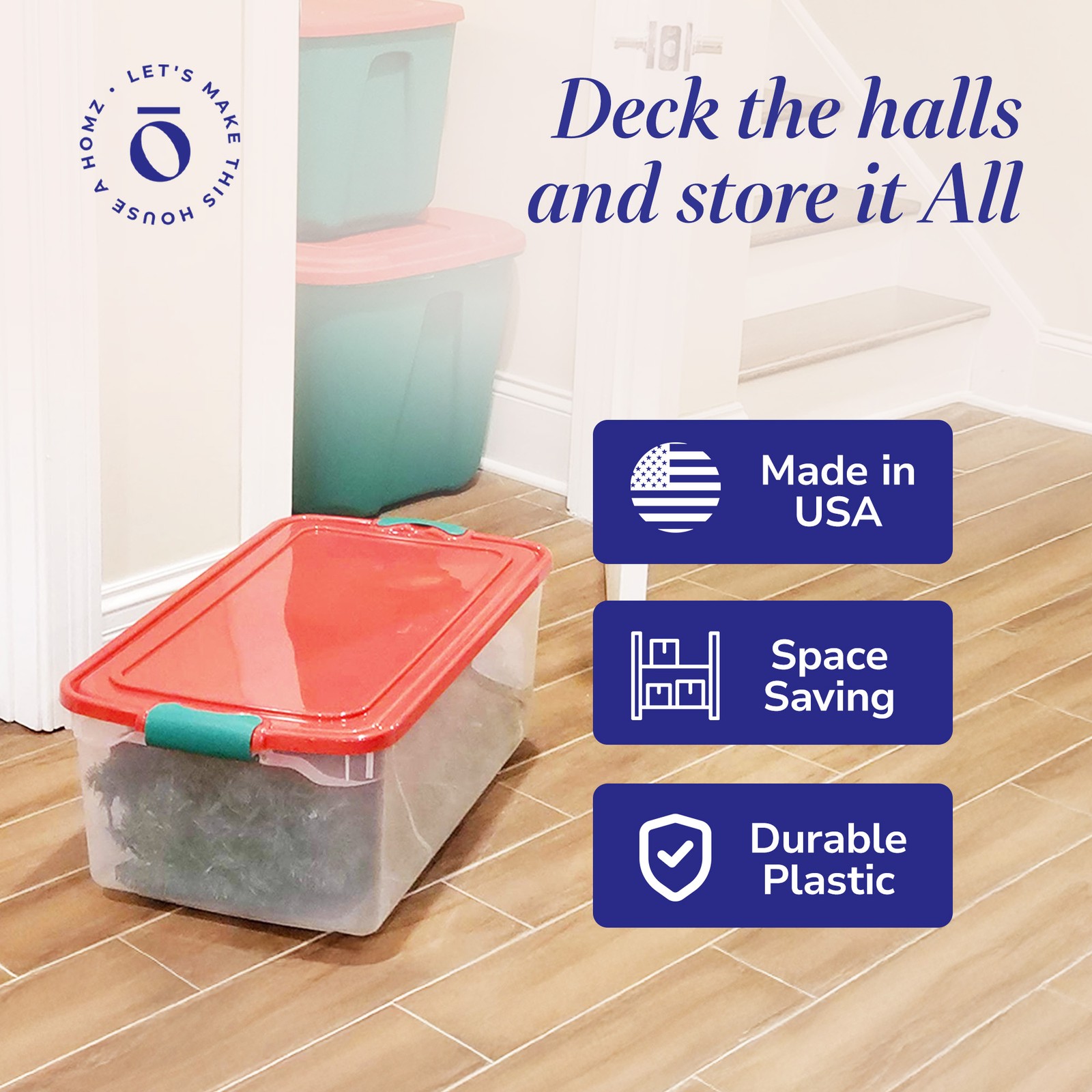 Homz 64 Qt Holiday Seasonal Decor Plastic Storage Bin with Latching Lid (Used)