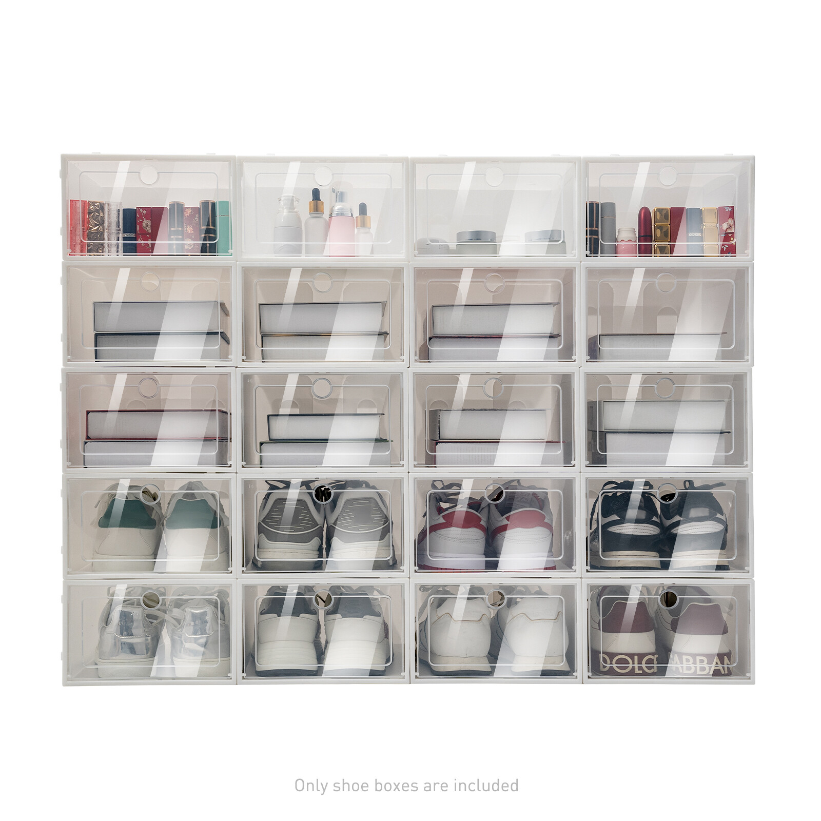 20/24pcs Plastic Shoe Box Kit Foldable Stack Storage Clear Home Organizer Rack