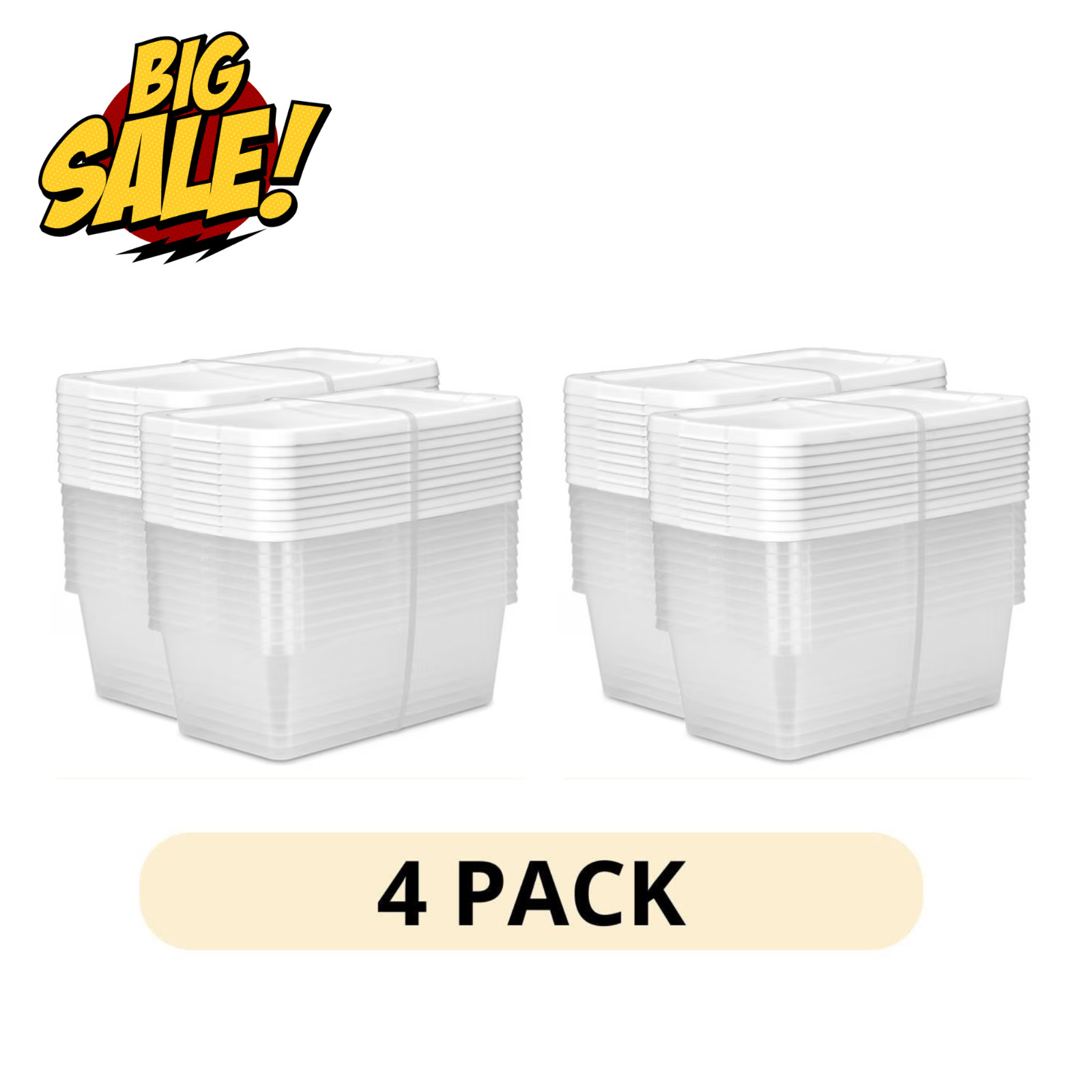 4 Pack Sterilite 10 Count 6 Qt Storage Boxes Clear Plastic Bin White Lid