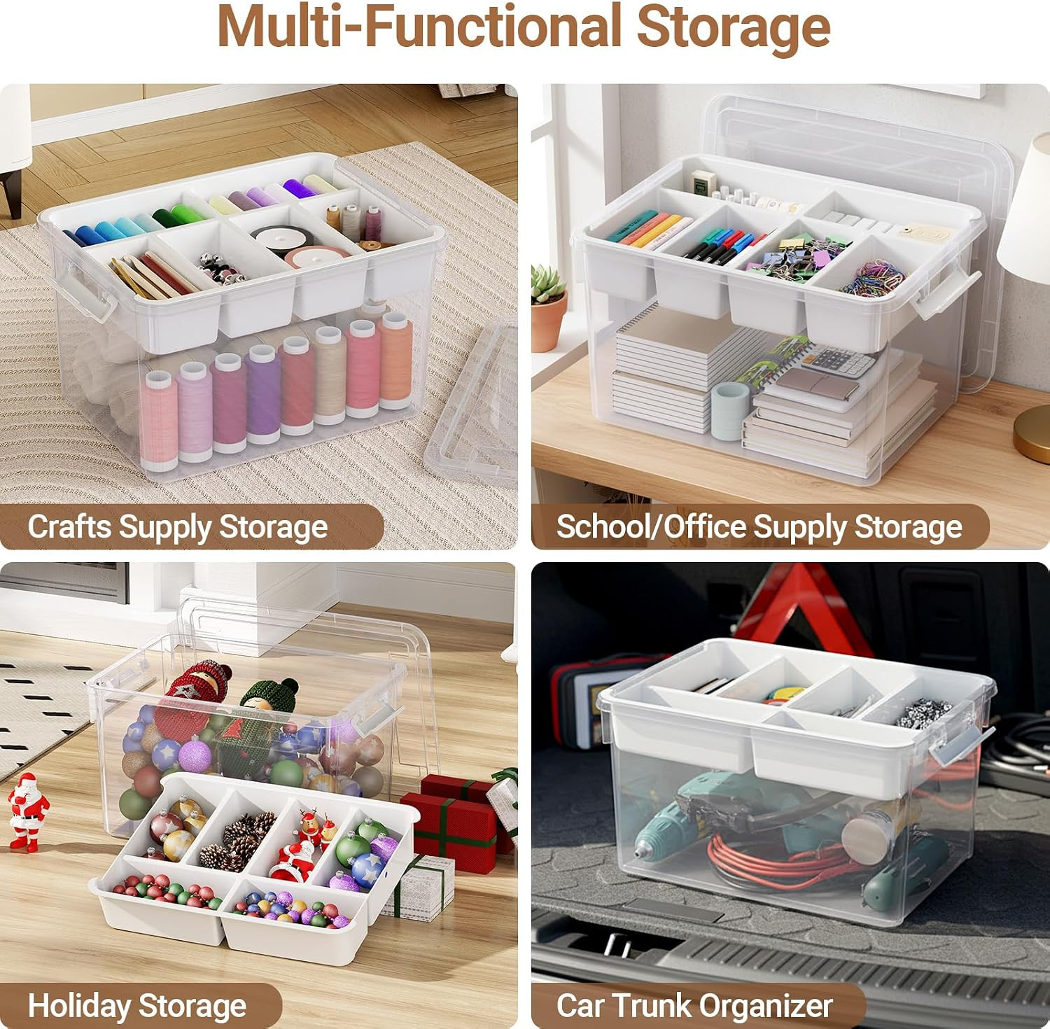 40Qt Stackable Storage Bin with Lid Tray Craft Box Organizer, 1Pack,Wh | Clear P