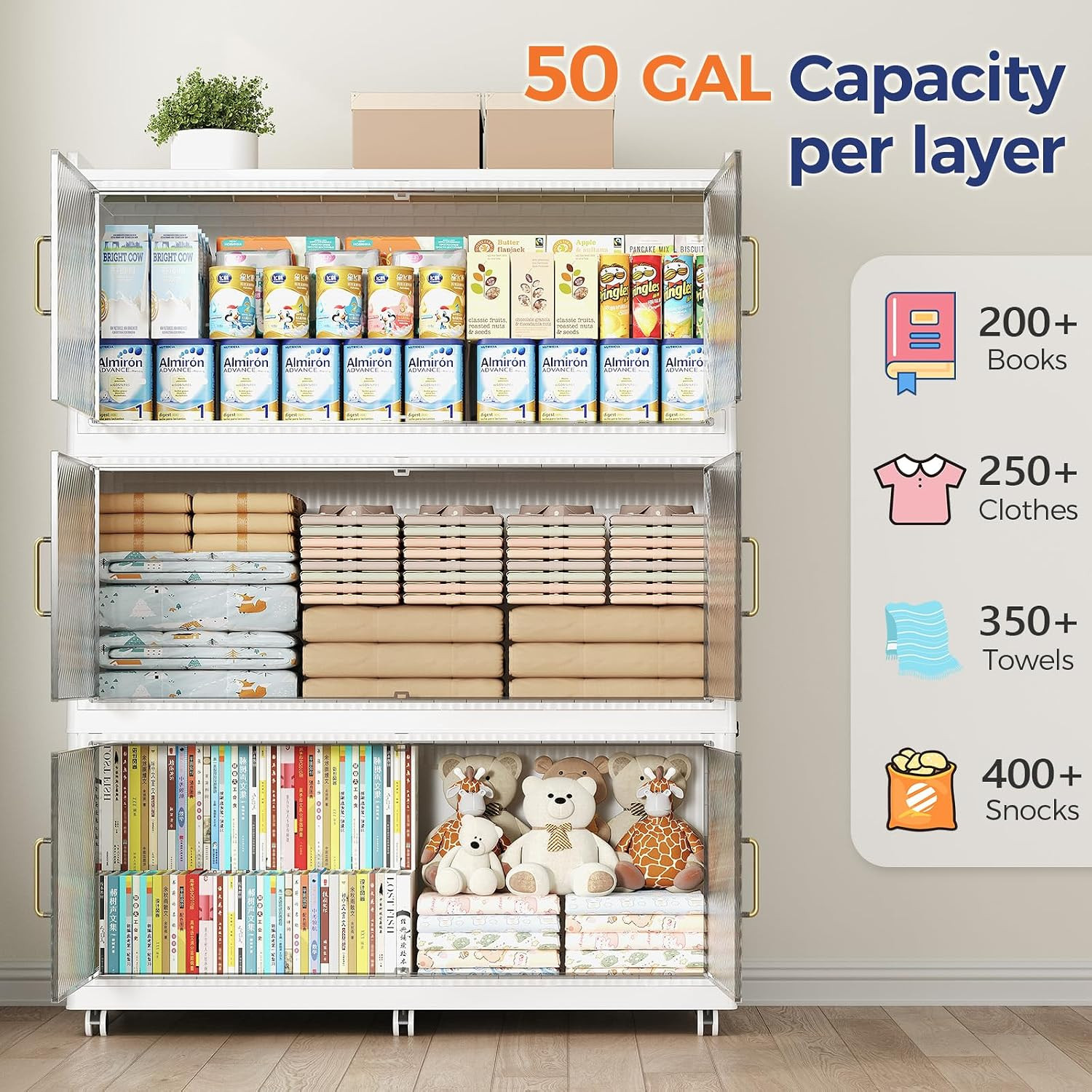 150Gal Extra Large Stackable Storage Bins with Lid, 600Qt Collapsible Storage Bo