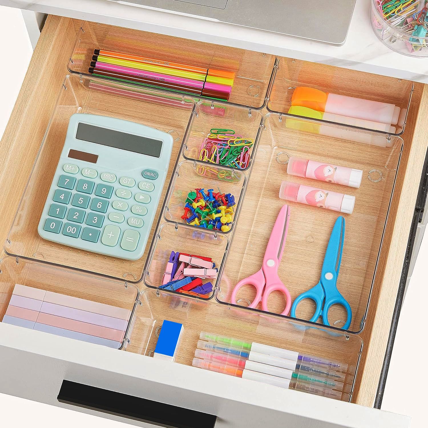 25PCS Clear Plastic Drawer Organizer Set Makeup Jewelry Kitchen Bedroom Office