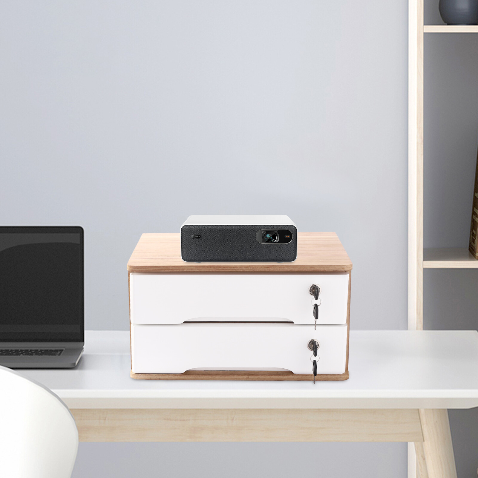 Desktop Storage Box, Desk Organizer, Desktop Storage Box with Lockable Drawers