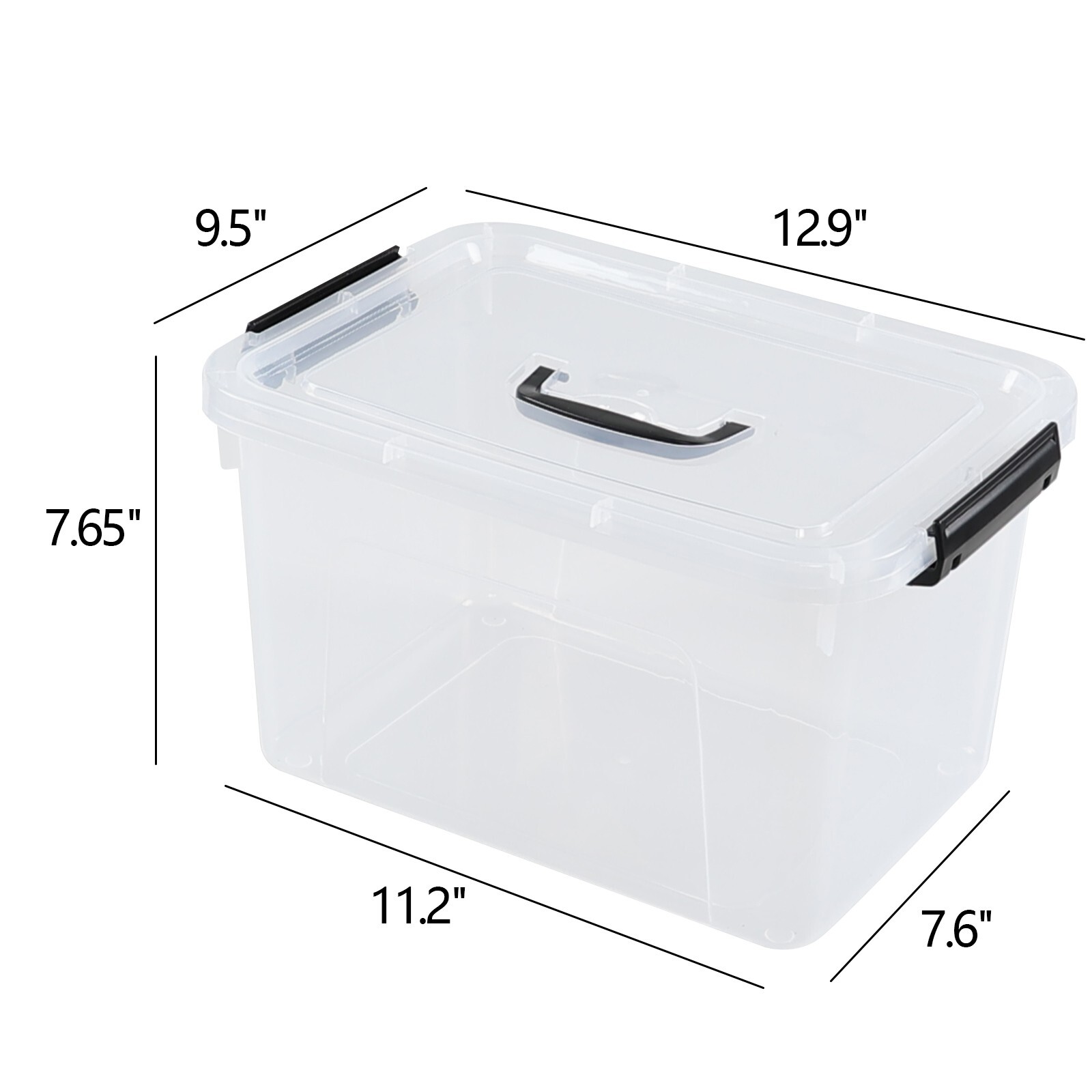 4Pack 12 Quart Plastic Latching Storage Box with Handle Clear Lidded Storage Bin