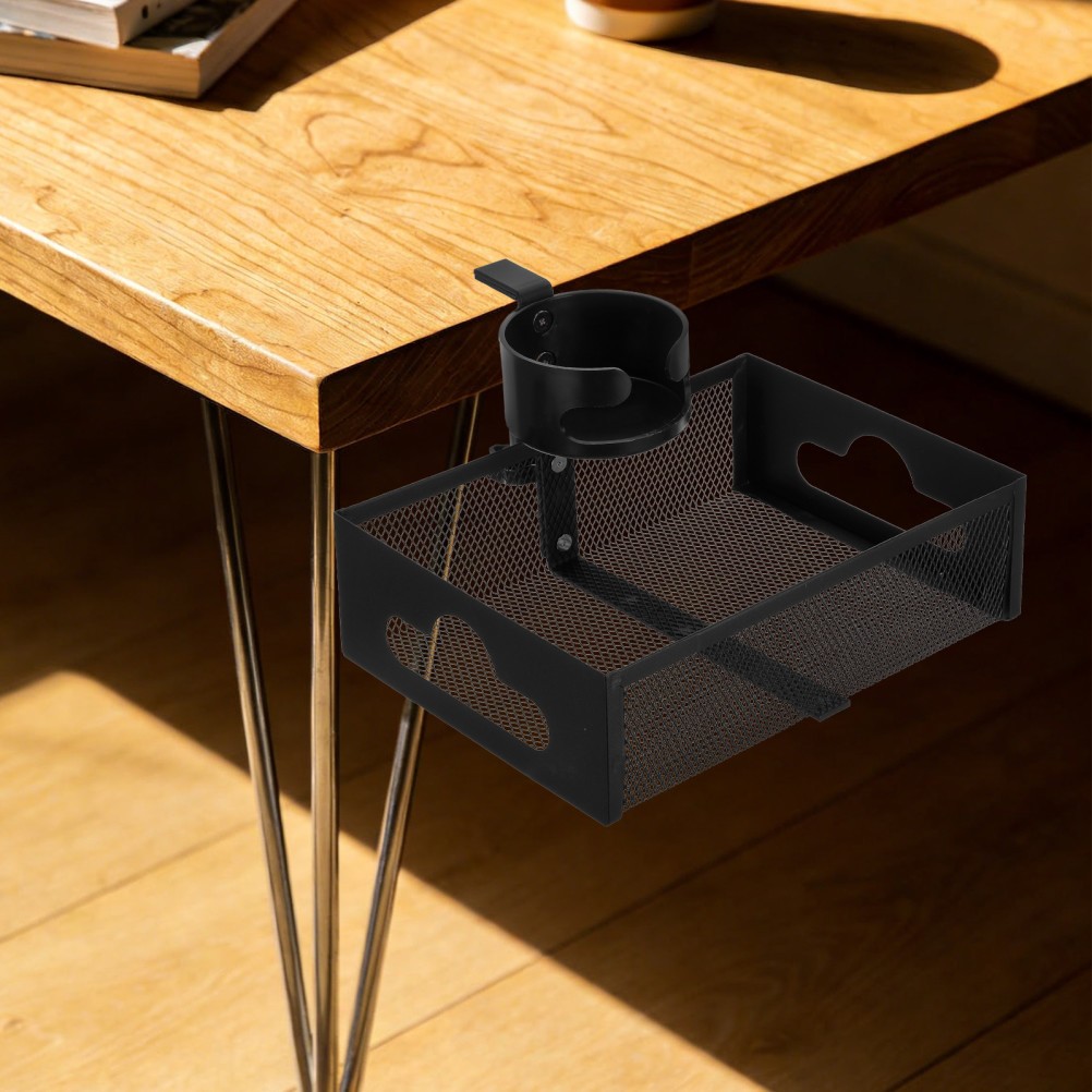 Snack Storage Rack Clamp-on Tray Cup Holder with Basket