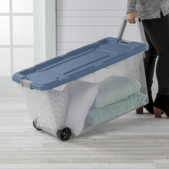 Sterilite Extra-Large Wheeled Rugged Storage Bin, 160 Quart Blue