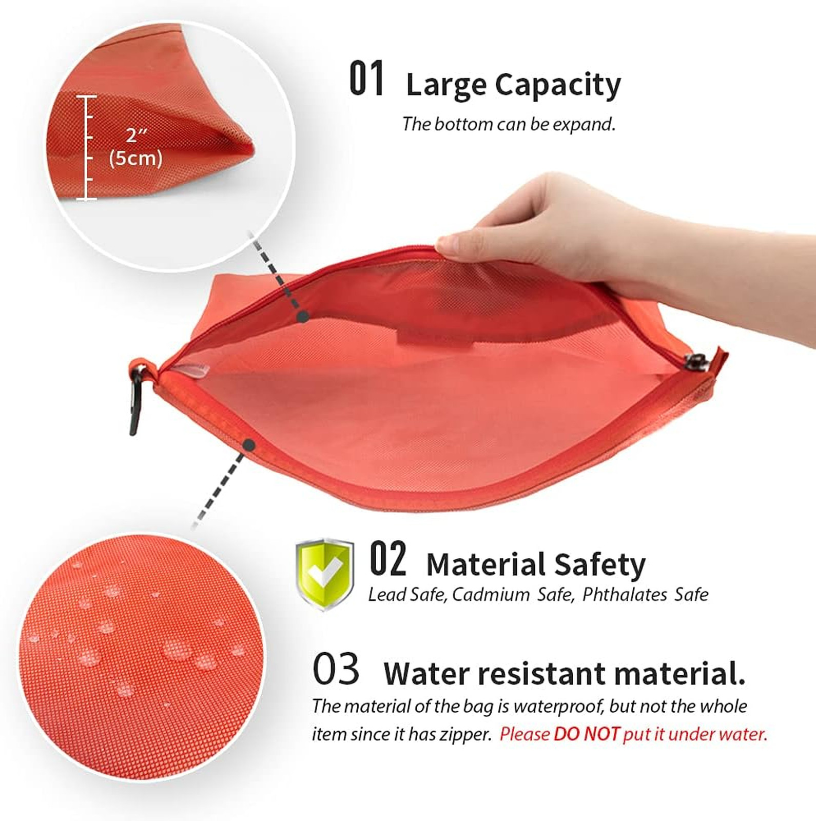 Water-Resistant Mesh Zipper Pouch Set, Travel Organizer, Orange, Multiple Sizes