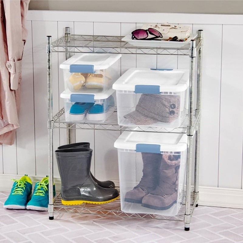 Clear Storage Boxes Latching Totes Durable Stackable Space Saving Containers New