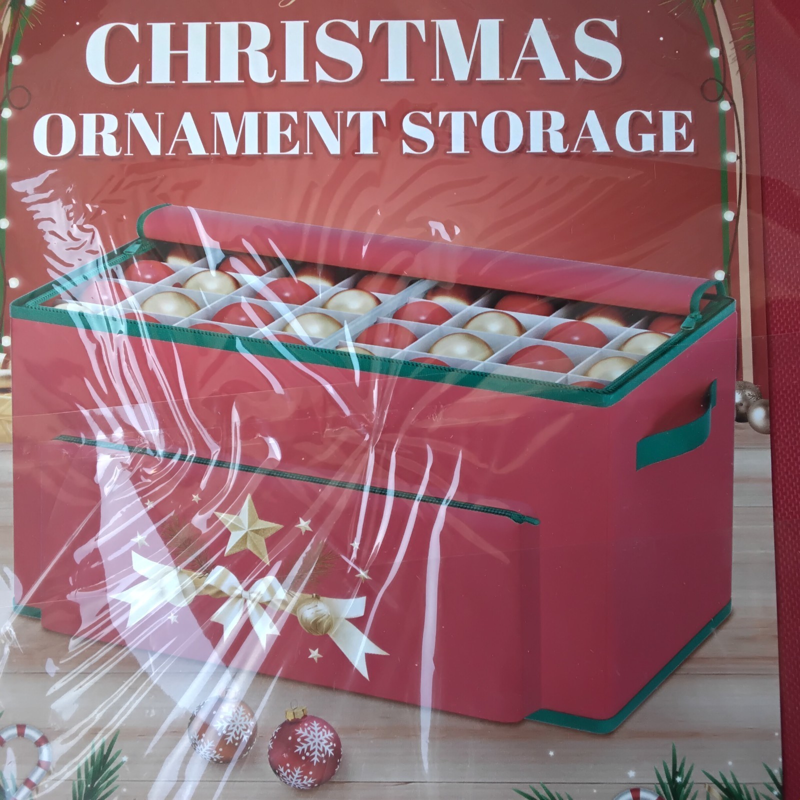 Christmas Ornament Storage Box Red Green Holds 128 Ornaments Organizer NEW