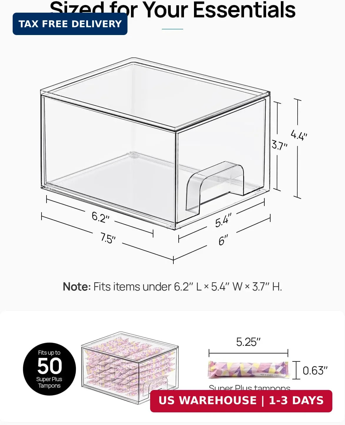 Vtopmart 6 Pack Small Clear Stackable Storage Drawers,Acrylic Bathroom Makeup Or