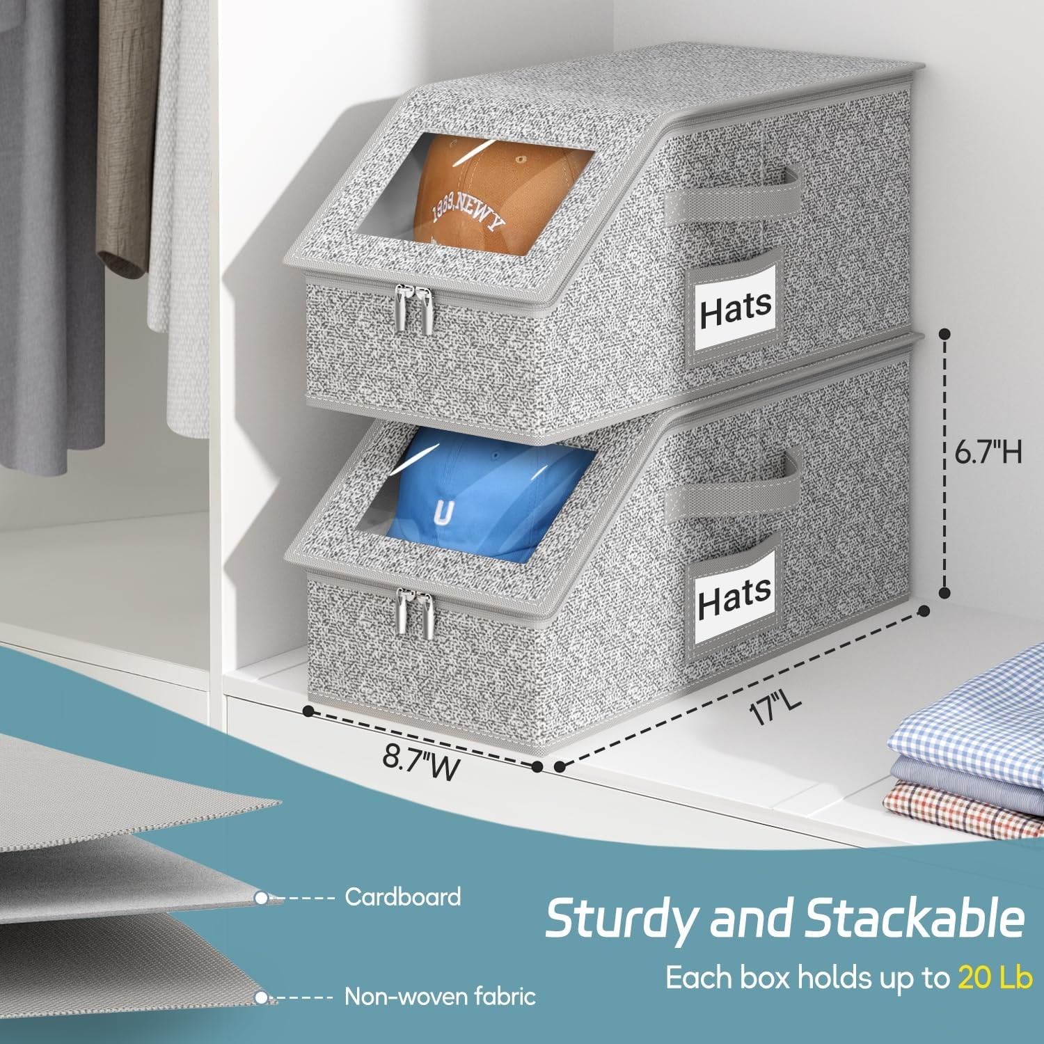 2 Pack Stackable Lidded Storage Boxes –Organizer for Underwear, Hats,Toys & More