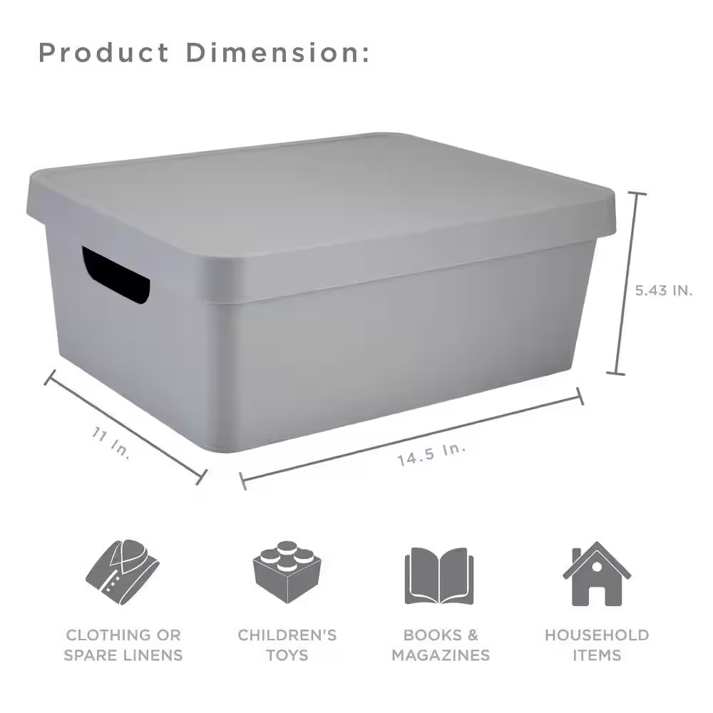 Medium Vinto Storage Box with Lid in Grey