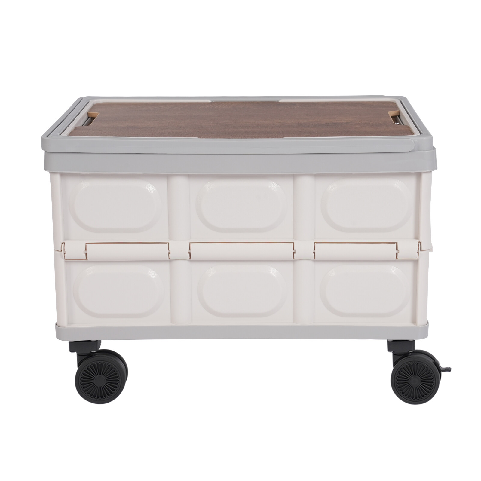 Foldable Cart Gray Large Capacity 55L Container Outdoor Storage Box W/ 4 Wheel