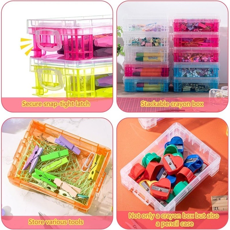 Stackable Plastic Crayon Boxes Bulk Set Art Supplies Organization & Storage New
