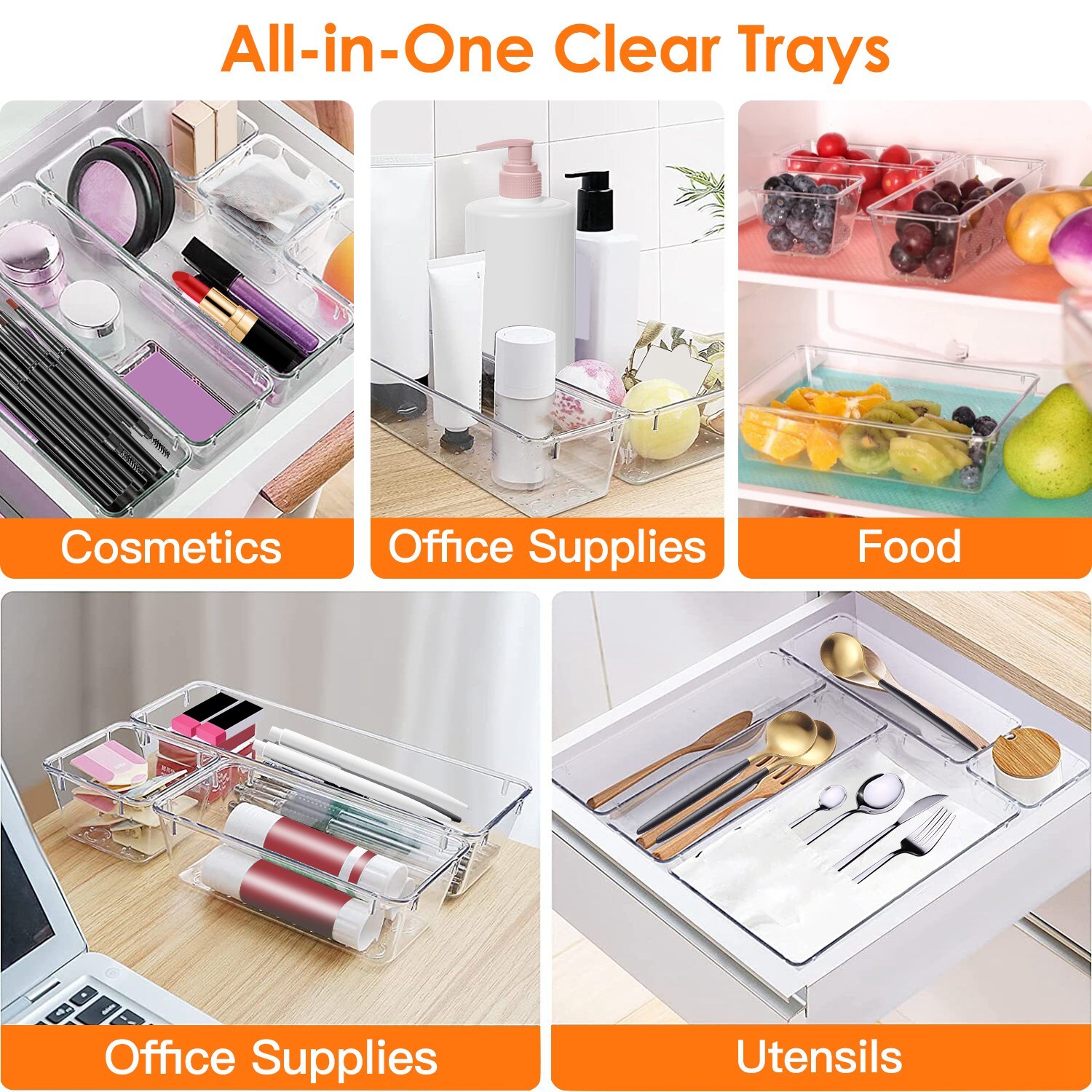 25PCS Clear Plastic Drawer Organizer Set Makeup Jewelry Kitchen Bedroom Office