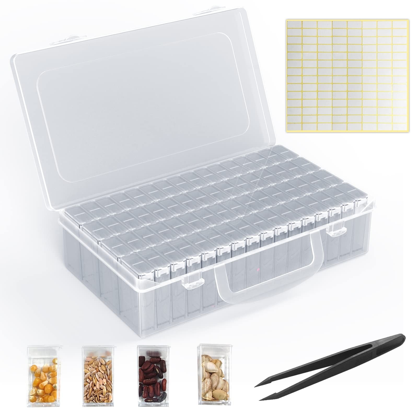 64 Solts Seed Storage Box With 112pcs Label Sticker And A Tweezersdiamond Painti