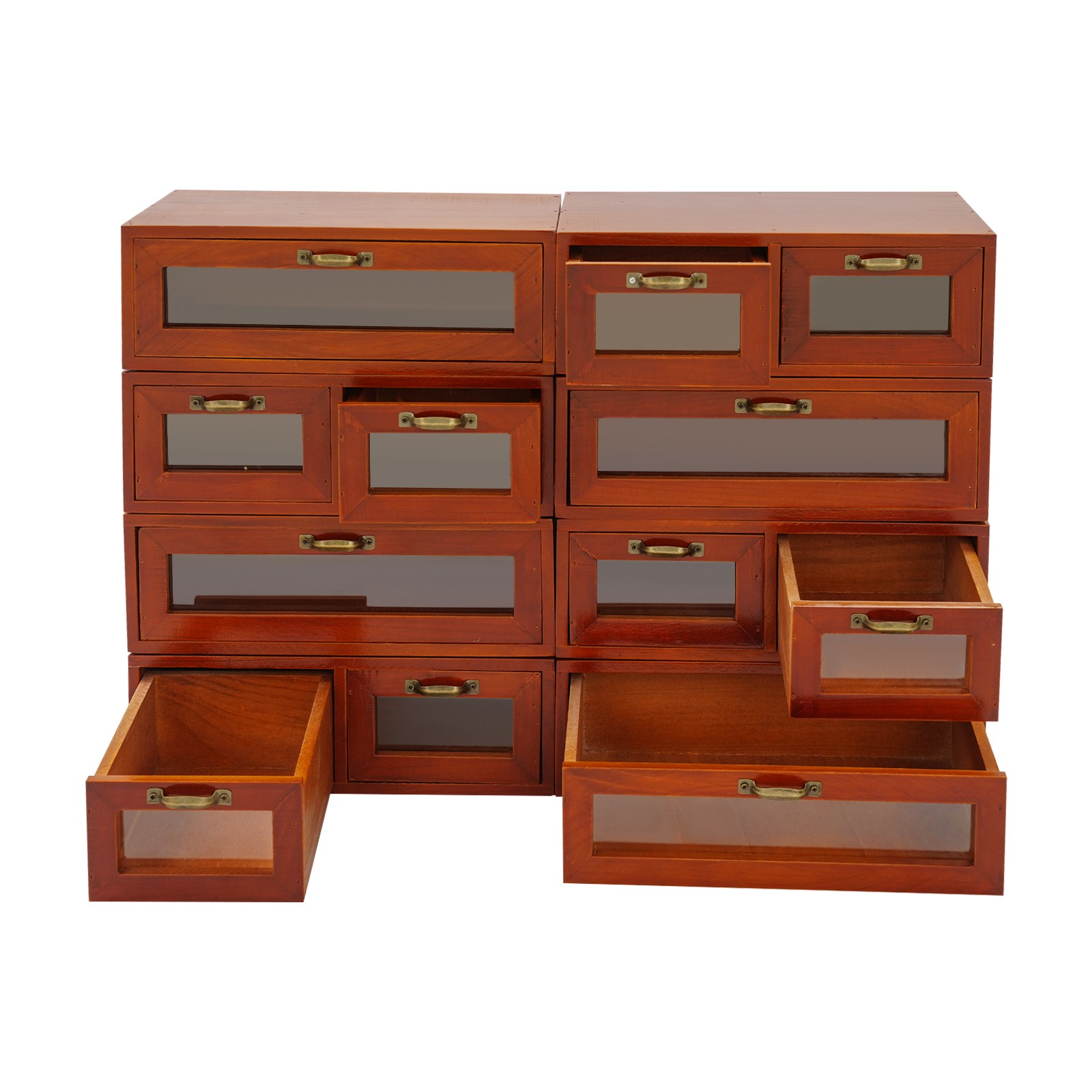 Vintage Wood Stackable Storage Box, Multi-Drawer Desktop Organizer W/ Handles