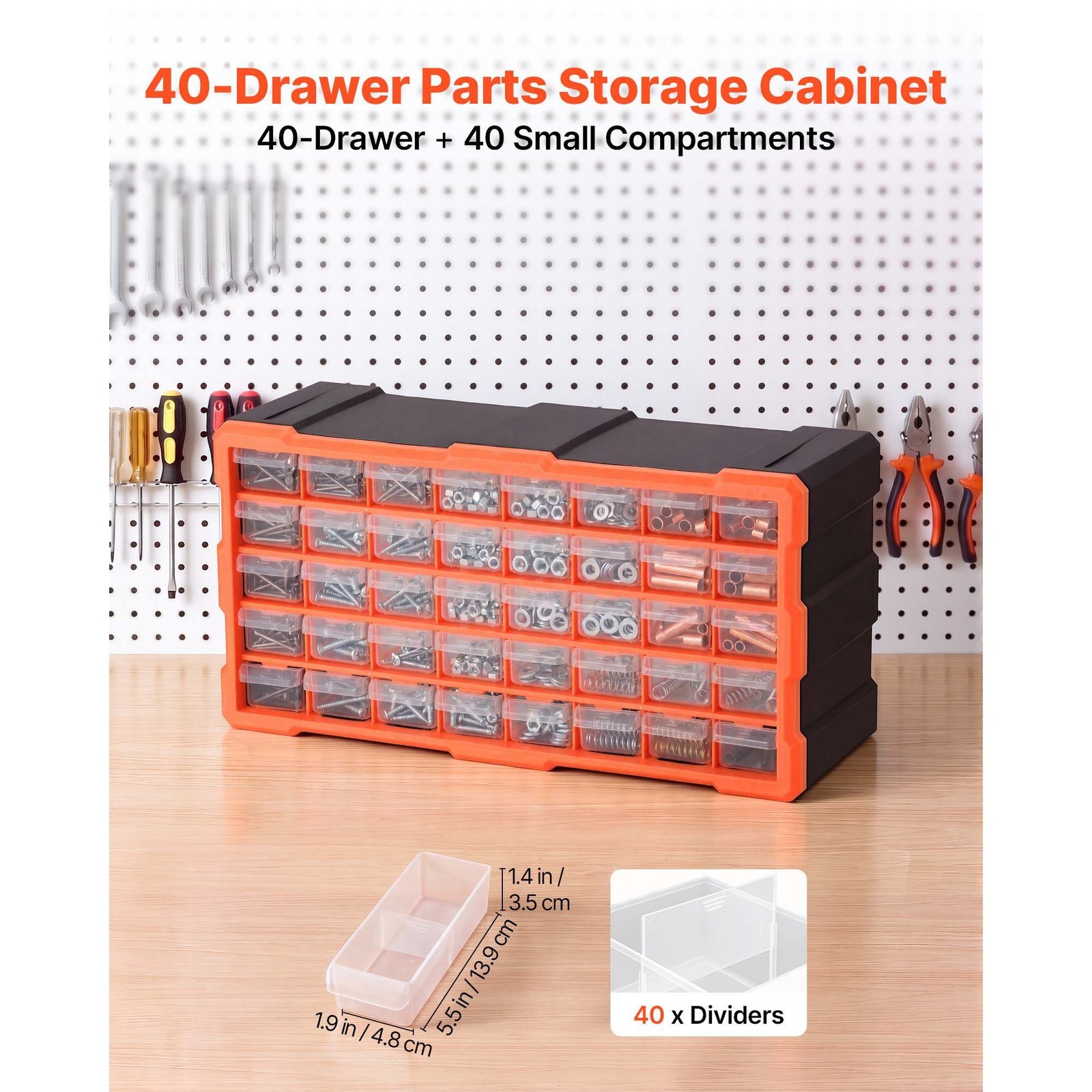 40-Drawer Plastic Storage Cabinet Wall Mount PP Small Parts Organizer Labellers