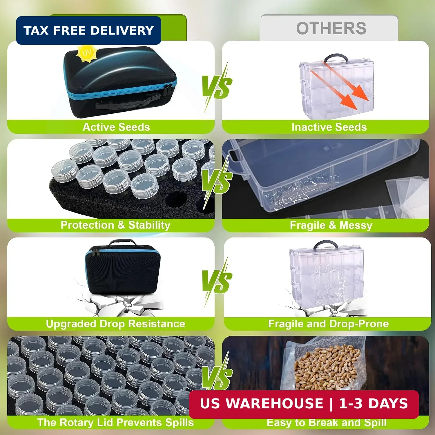 140 Slots Seed Storage Organizer Box with 20 Envelopes, Large Capacity Seed Stor