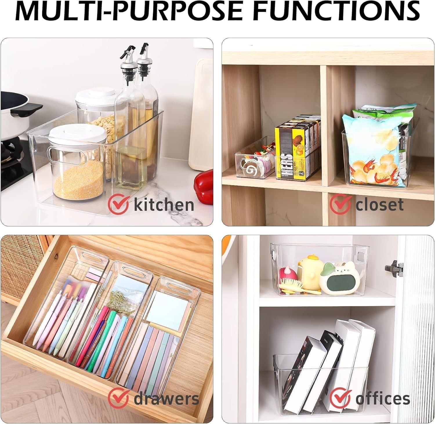 8-Pack Clear Plastic Storage Bins – Versatile Organizers for Home & Kitchen