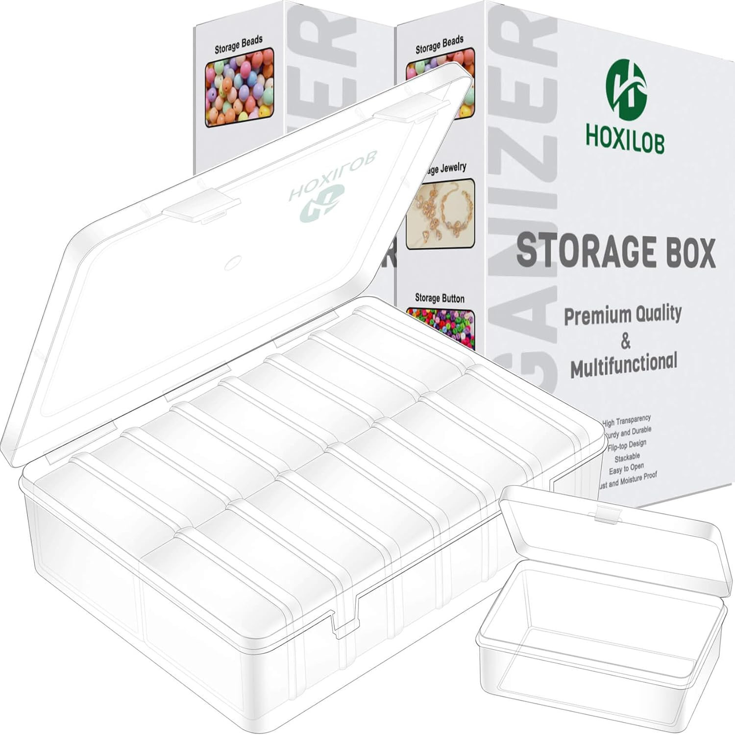 30 Pieces Bead Organizer Boxes, Medium Clear Plastic Storage Container with Labe