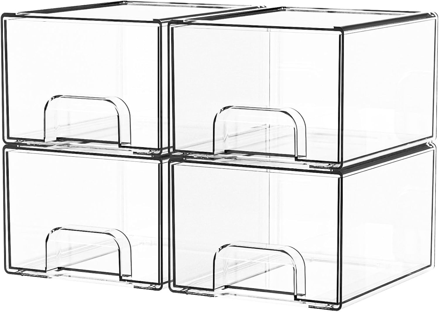 4 Pack Clear Stackable Storage Drawers 4.4 » Tall Acrylic Drawer Containers for