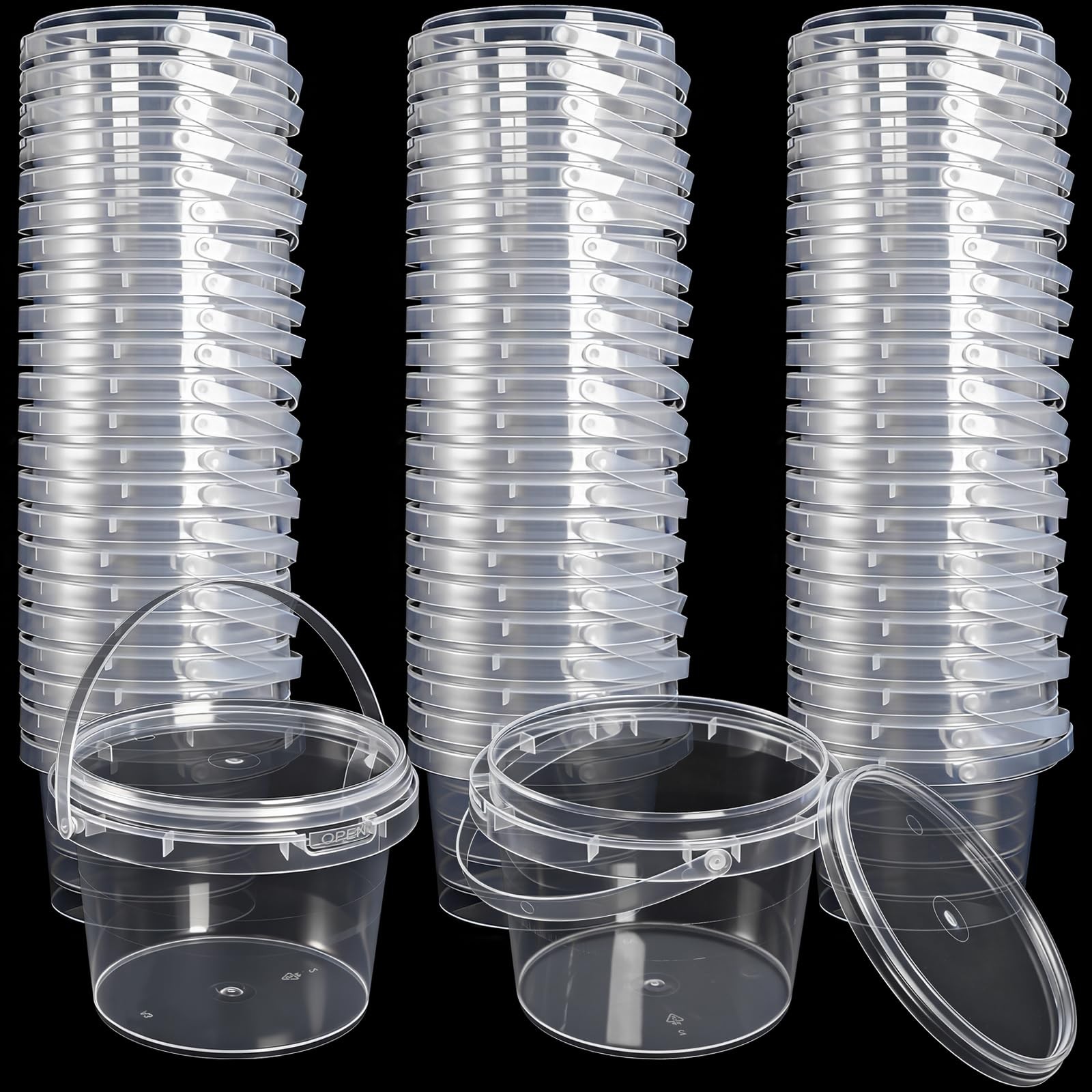 60 PCS Mini Plastic Buckets with Lids and Handles, 10 oz Containers Small Cle…