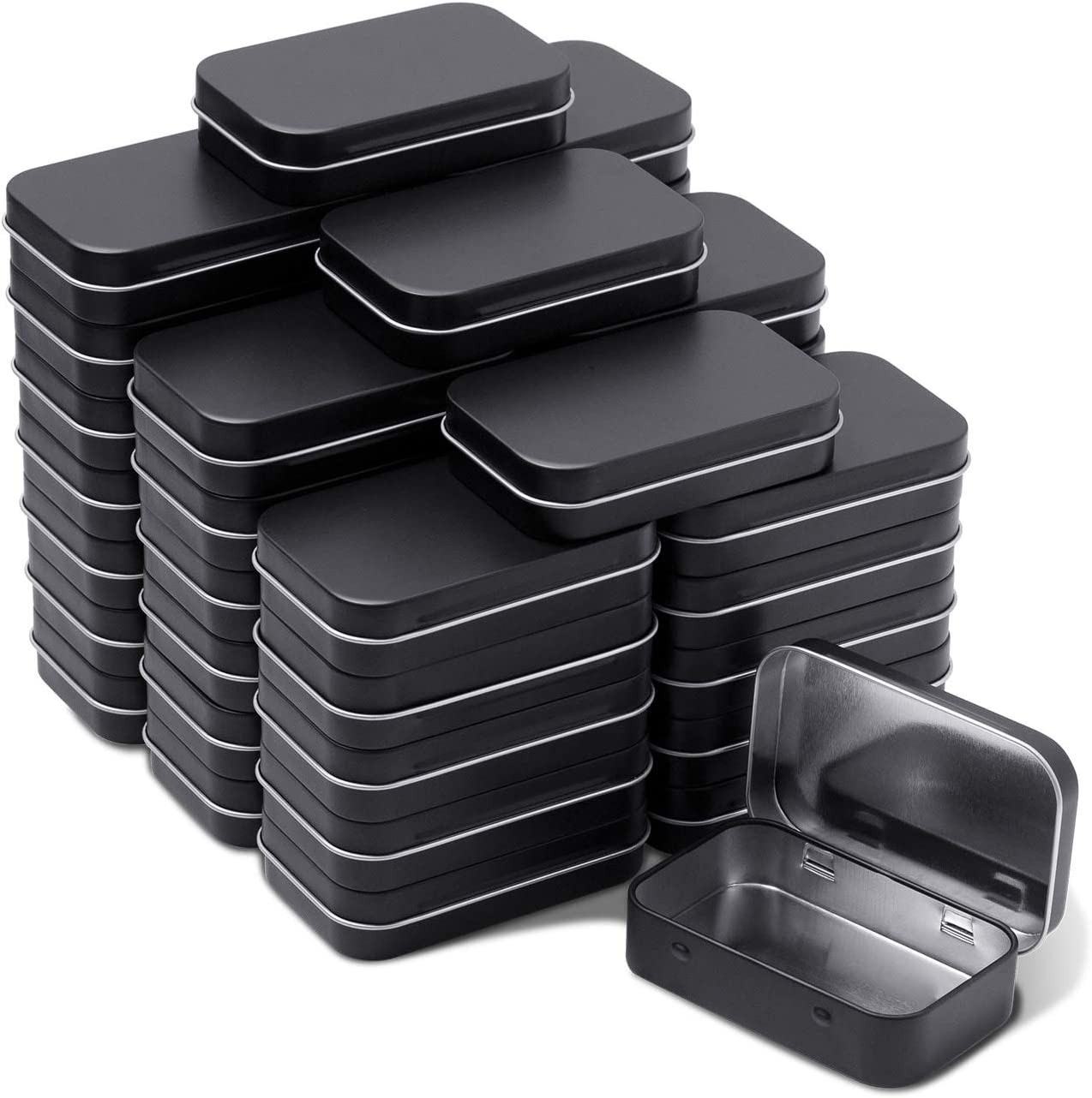 Metal Rectangular Hinged Tins, Pack of 40, Matte Black | Mini Portable