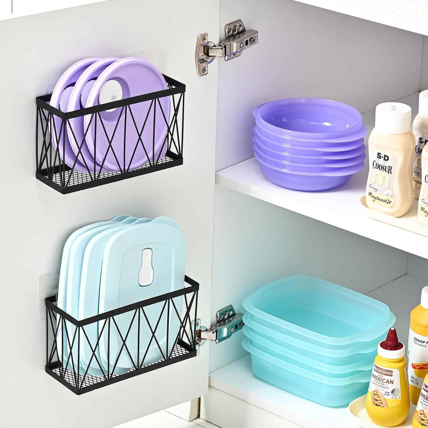 3 Pack Cabinet Organizer – Adhesive Lid Organizer Slim Space Wall Mounted inside