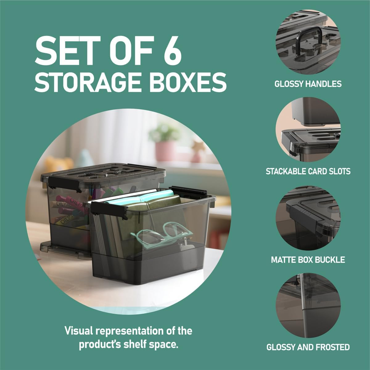 Stackable 6 Pack Clear Plastic Storage Bins with Lids and Handles, 7 Quart