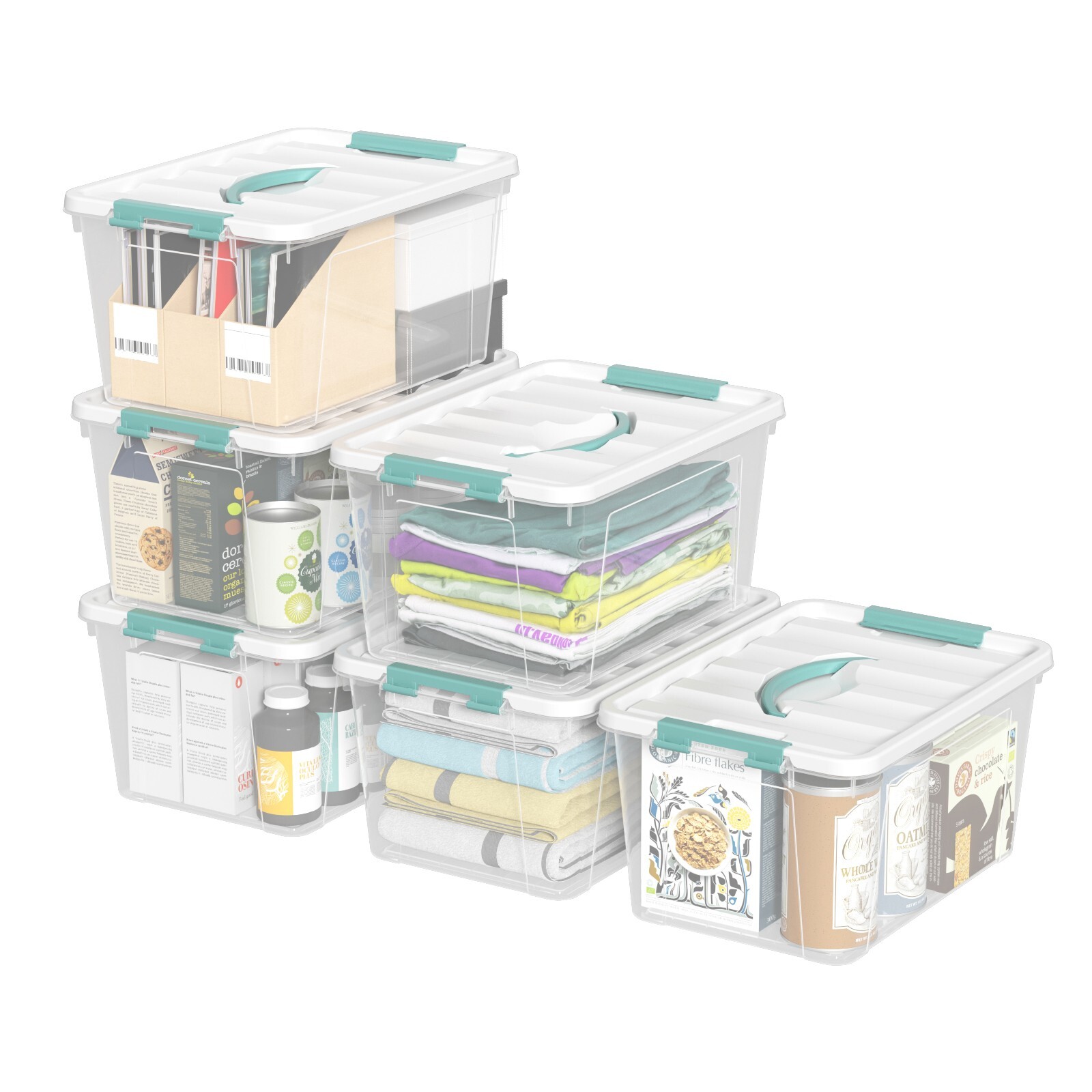 Idotry 14 Quart Latching Storage Box, Stackable Bin W/ Latch Lid &Handle, 6 Pack