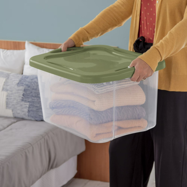 2pcs Clear Plastic Stackable Storage Bins with Olive Green Lid Bedroom Home