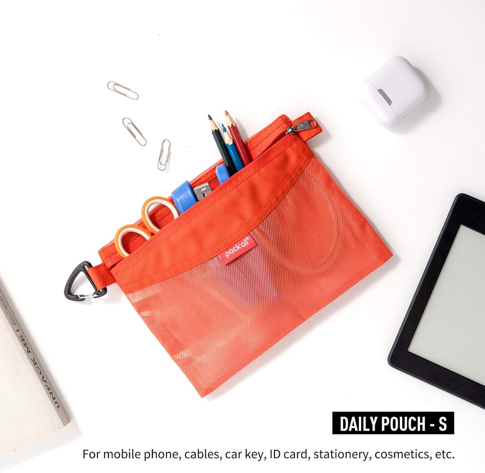 Water-Resistant Mesh Zipper Pouch Set, Travel Organizer, Orange, Multiple Sizes