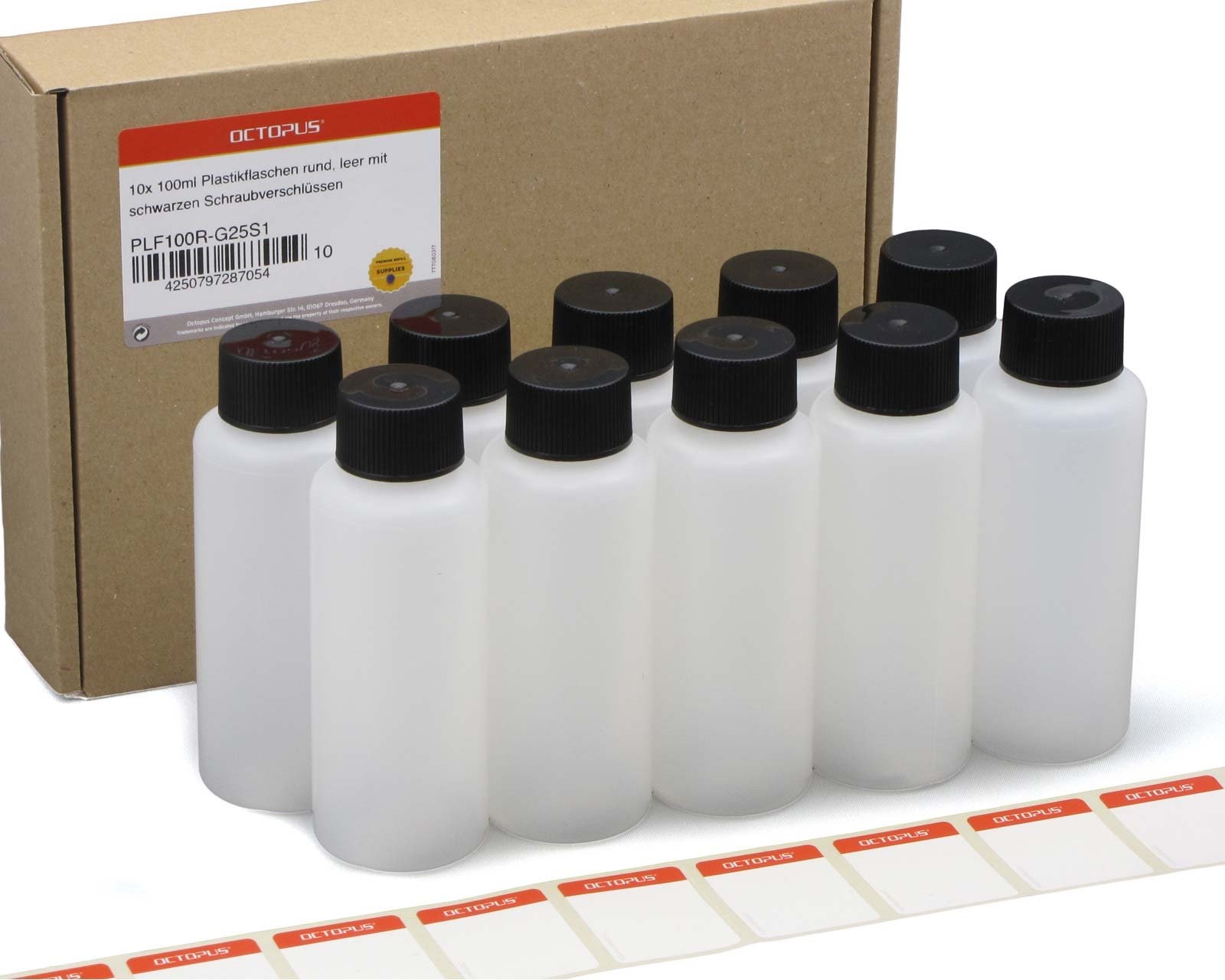 10x 100ml Plastic Bottles, Round Plastic Bottles made of HDPE, Empty, Thread Du…