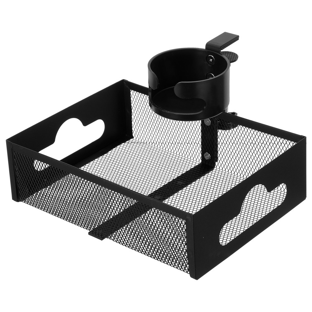 Snack Storage Rack Clamp-on Tray Cup Holder with Basket