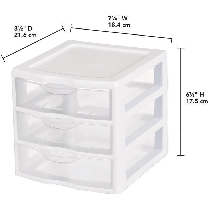 Small 3 Drawer Desktop Unit Sterilite Clear Stacking Storage Office Home Durable