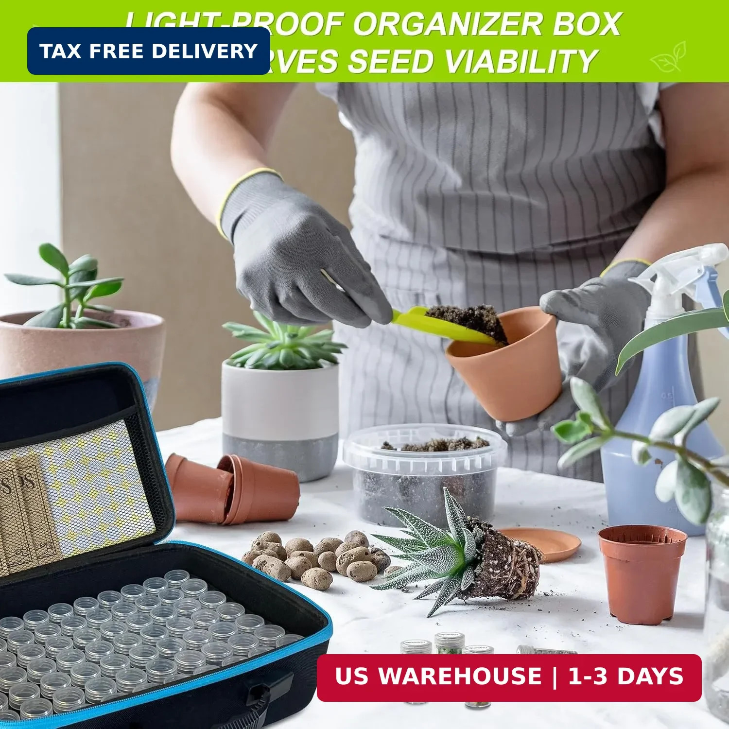 140 Slots Seed Storage Organizer Box with 20 Envelopes, Large Capacity Seed Stor