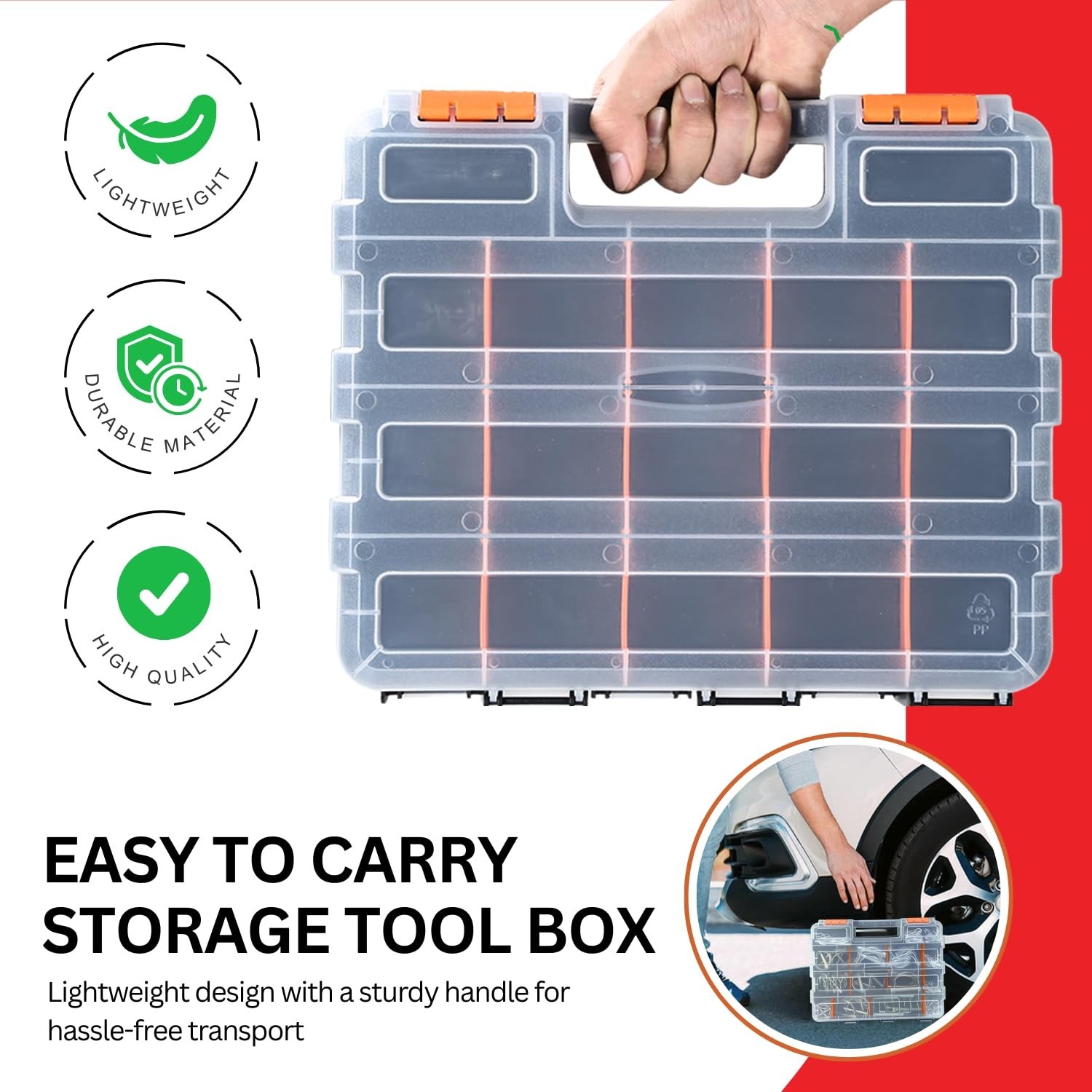 34-Compartment Portable Hardware Organizer Box – Double-Sided Storage for Screws