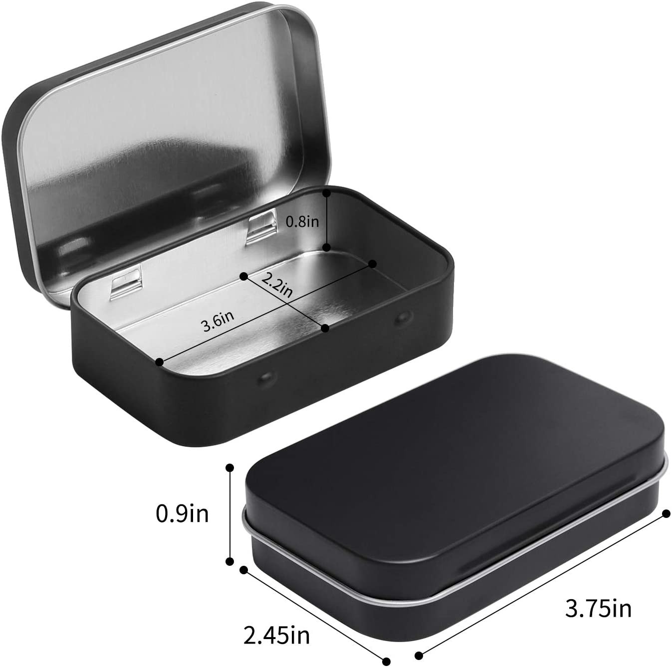 Metal Rectangular Hinged Tins, Pack of 40, Matte Black | Mini Portable